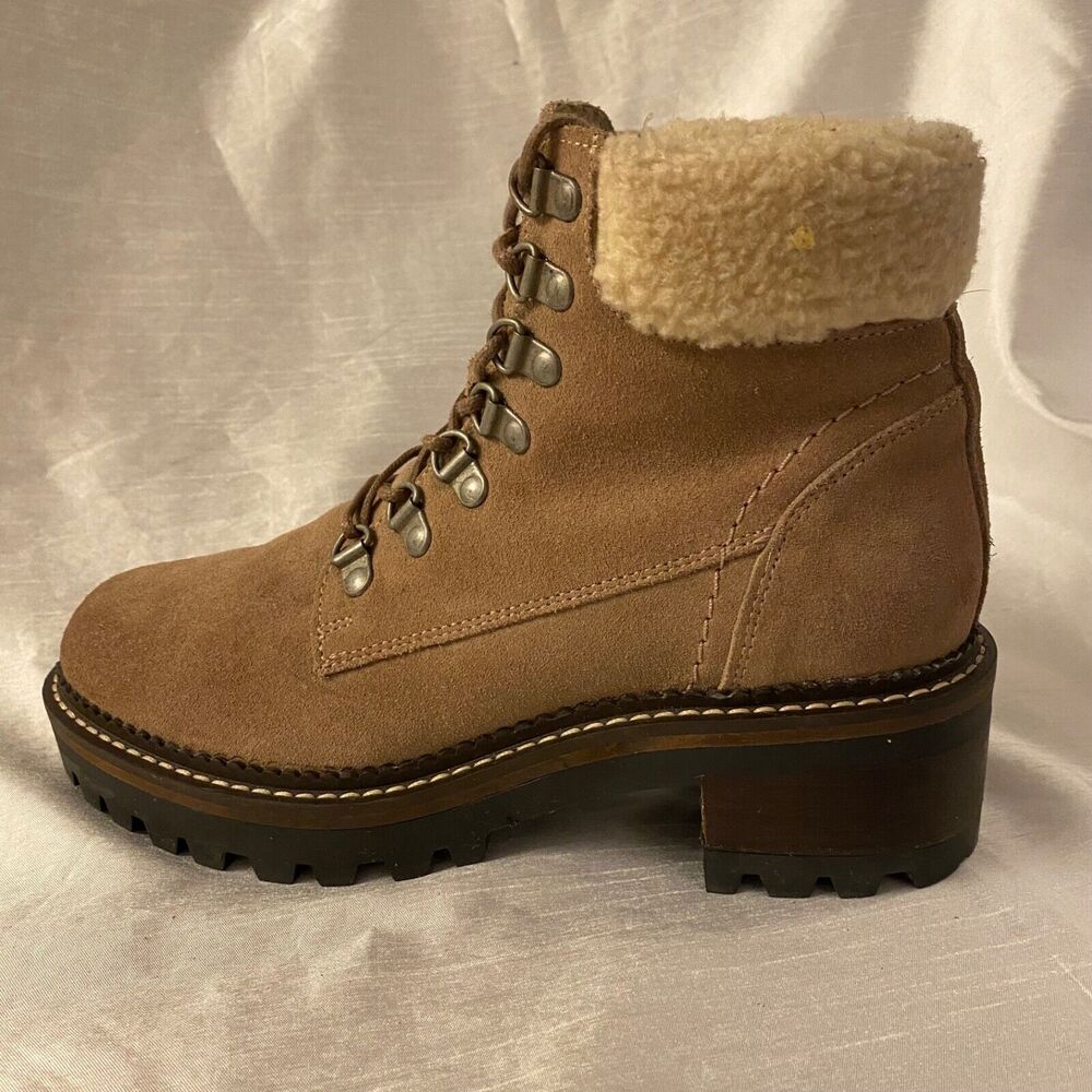 Fatface Womens Size 7.5 Tan Suede Lace Up Warm Ankle Boots